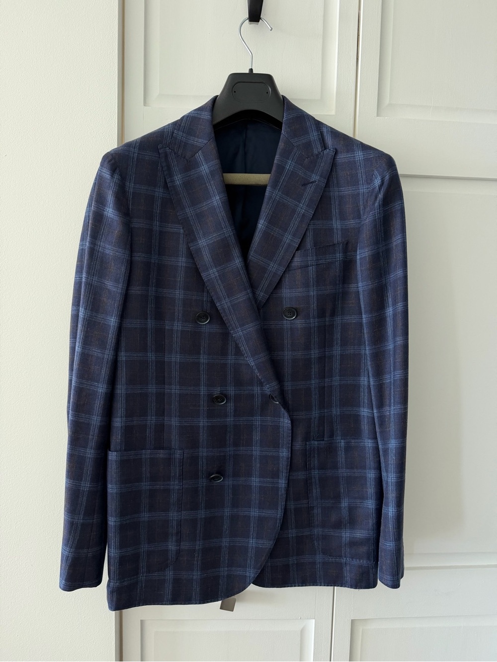 HACKETT MAYFAIR Double Breasted Loro Piana Navy Luxury Blazer | Blue Plaid 38R